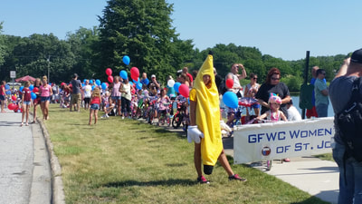 Over 100 children plus adults and pets dressed with patriotic pride to march in the Annual Independence Kids Parade. All "kids" old and young participate and doggies too!
